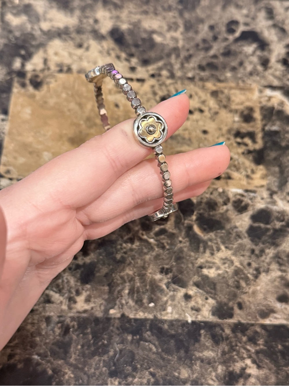 Brighton Mixed Metal Beaded Bangle Bracelet with Floral Medallions - Picture 5 of 9